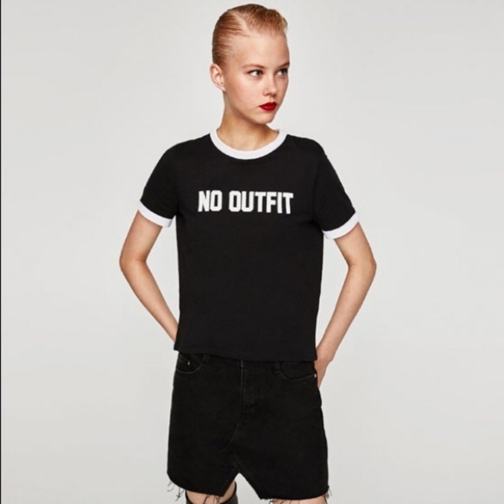 Zara Cropped Ringer Black Tee No Outfit